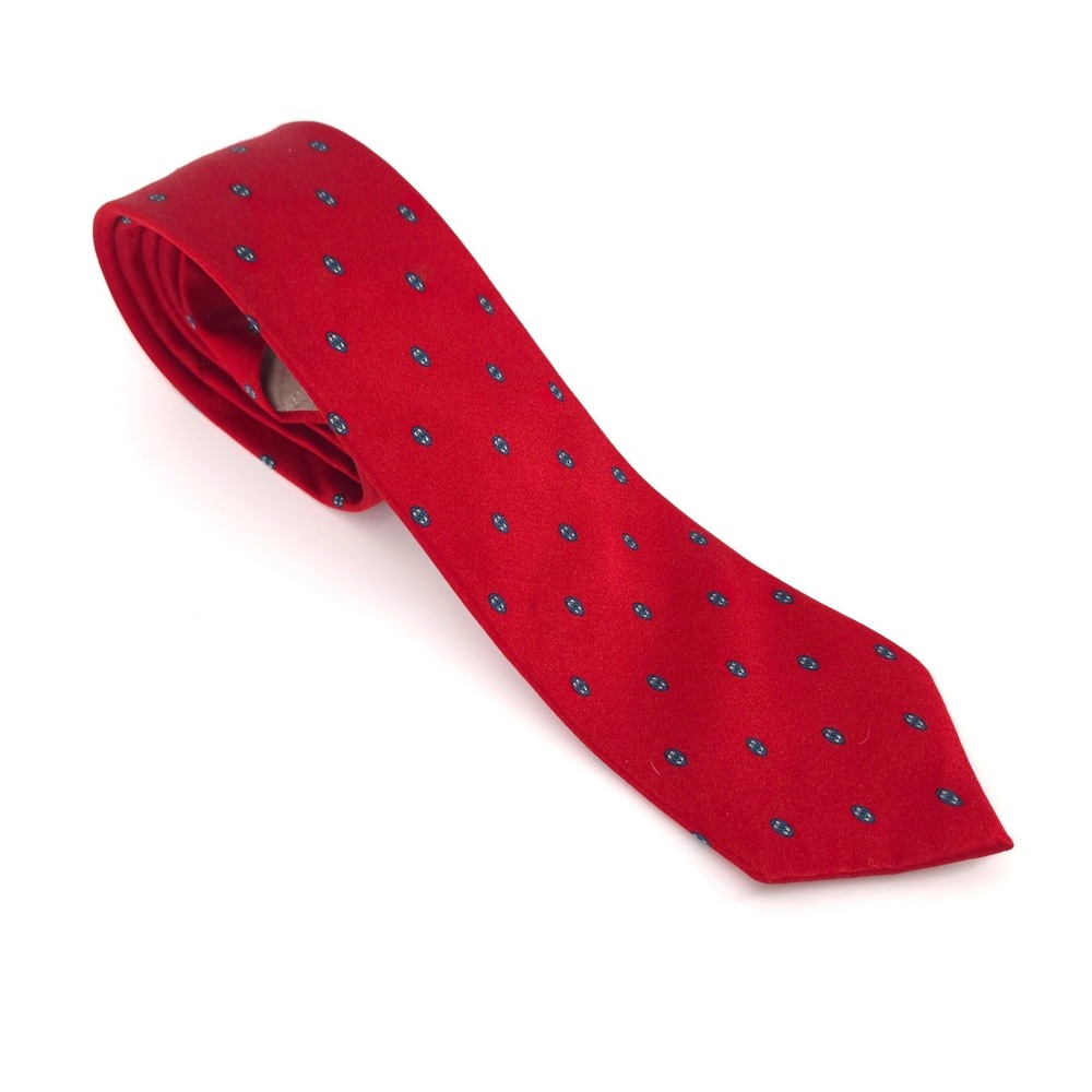 Christian Dior Mens Necktie Silk Red Medallion Pattern Classic Designer Tie